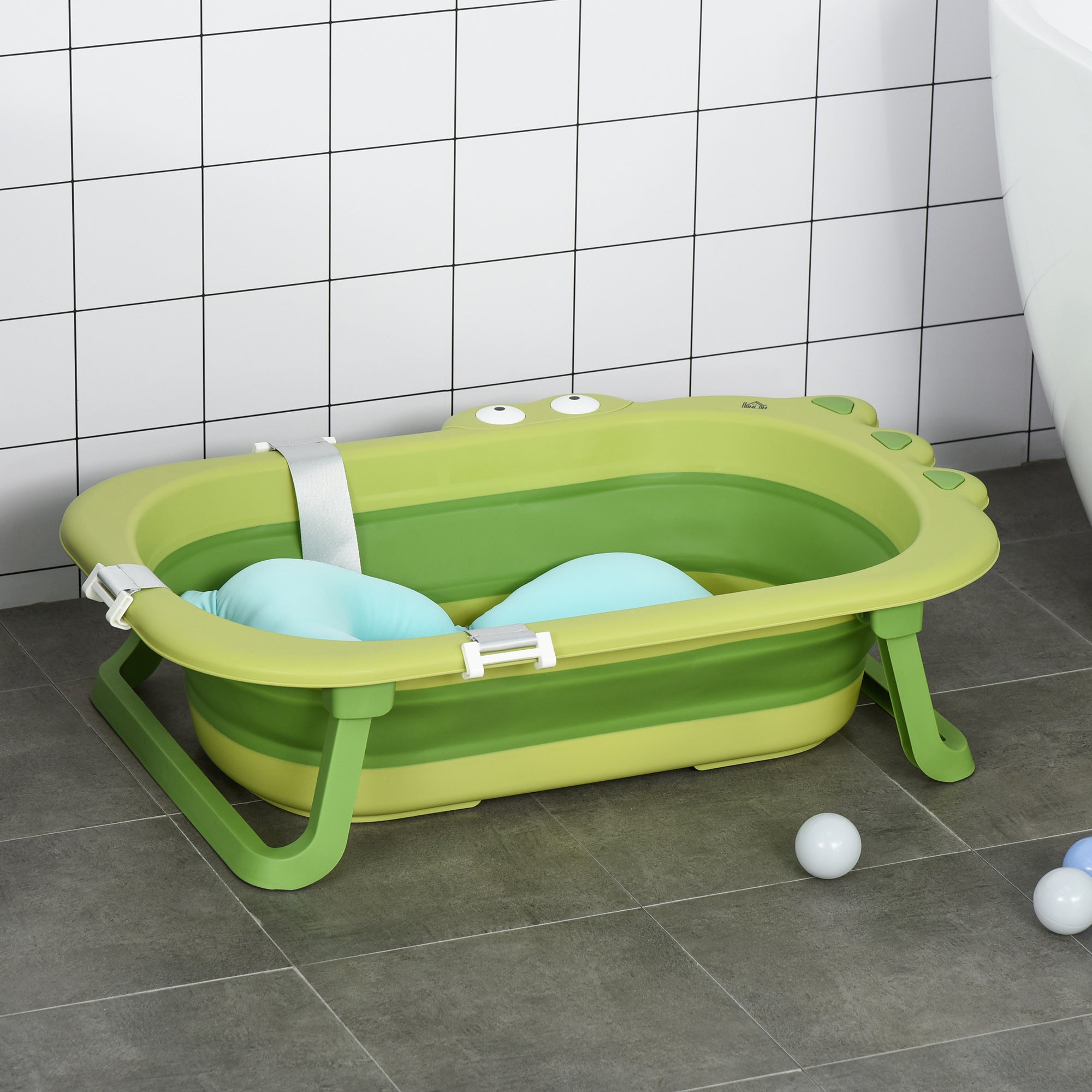 Kozy Baby Bath Tub for Toddler Kids Infant Ergonomic Foldable Secure Non-Slip Portable with Baby Cushion for 0-3 Years Green