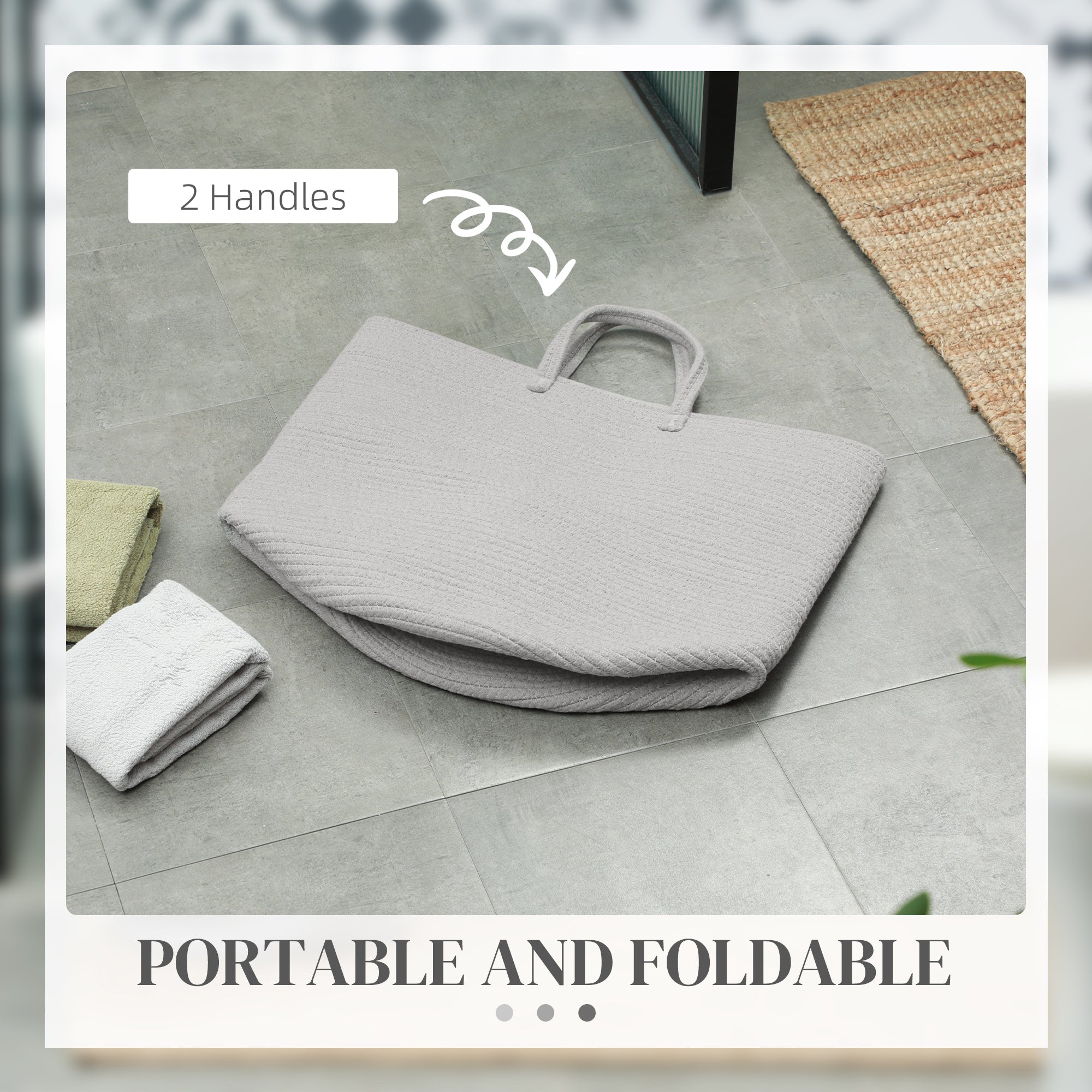 HOMCOM 36L Cotton Rope Laundry Basket, with Handles - Grey | Aosom UK