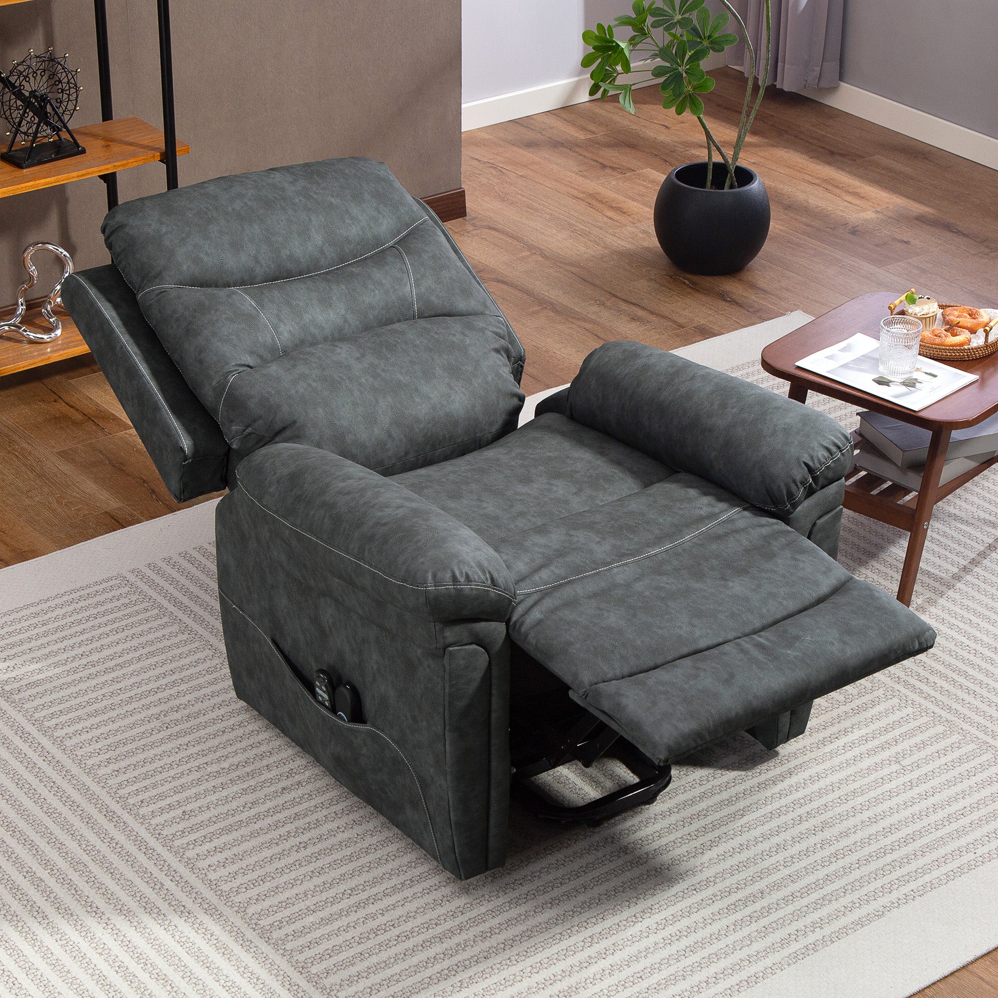 Kozy - Power Lift Recliner Chair with Vibration Massage, Heat, USB - Grey