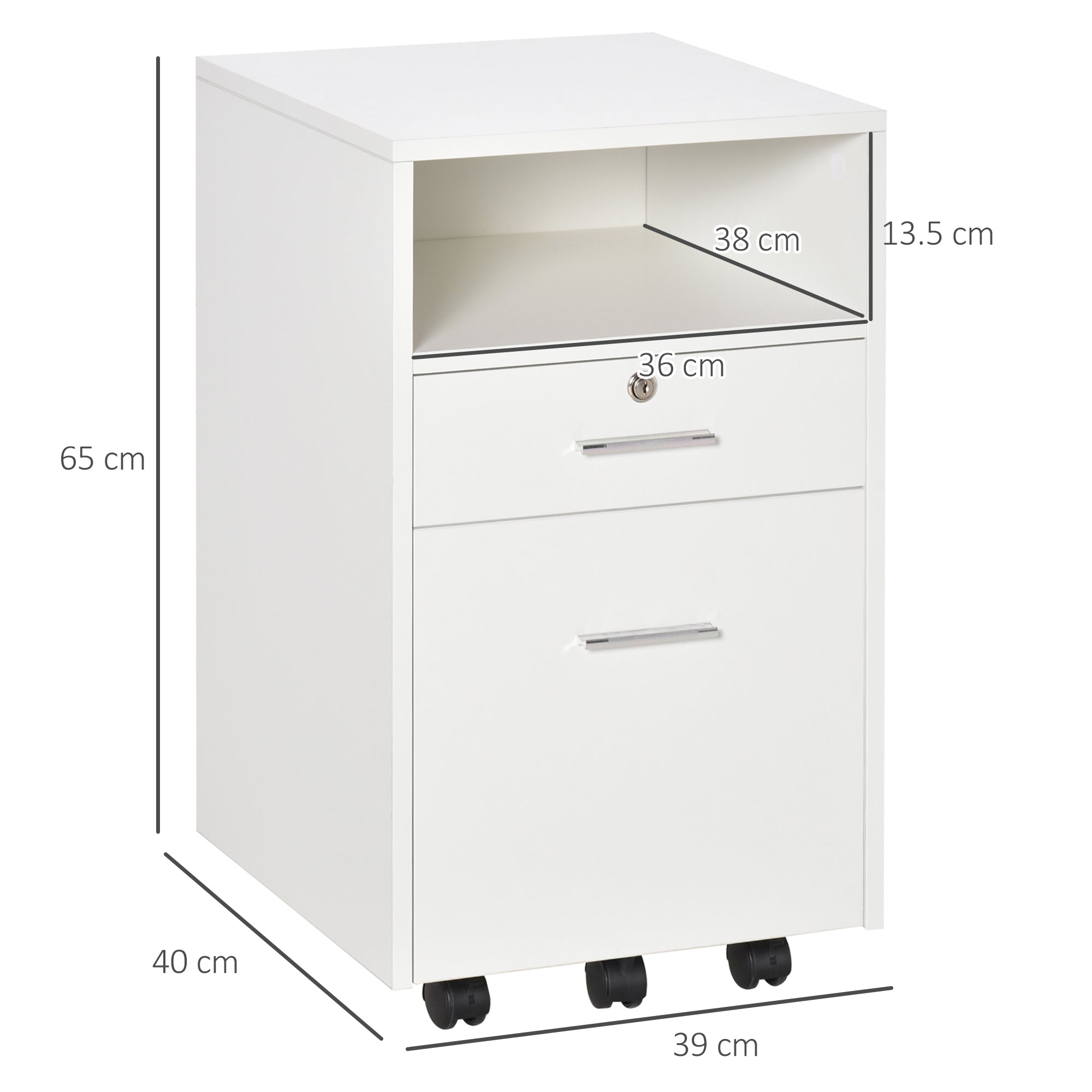 Kozy Lockable Two-Drawer Filing Cabinet, with Wheels - White