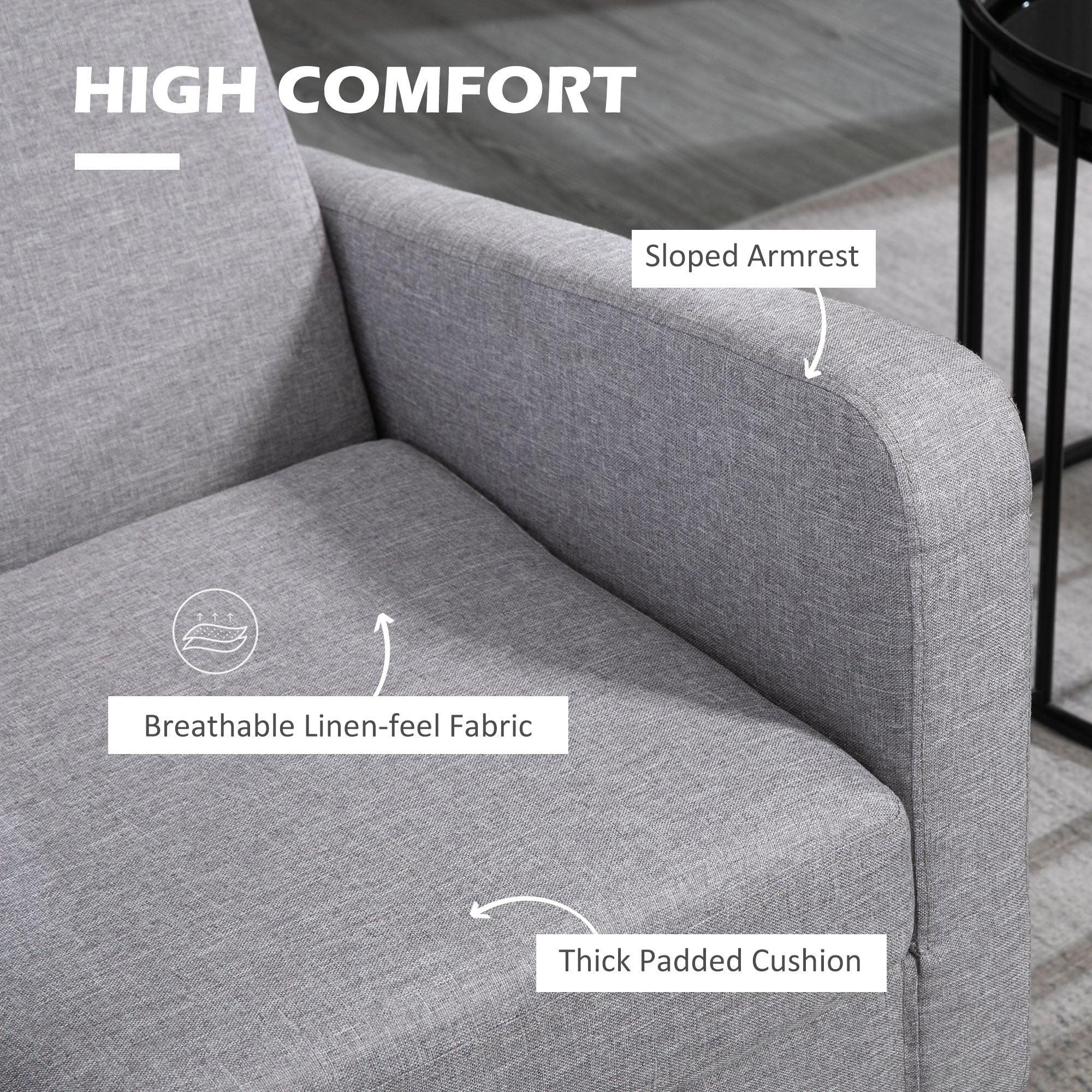 HOMCOM Modern Accent Chair, Occasional Chair with Rubber Wood Legs for Living Room, Bedroom, Light Grey