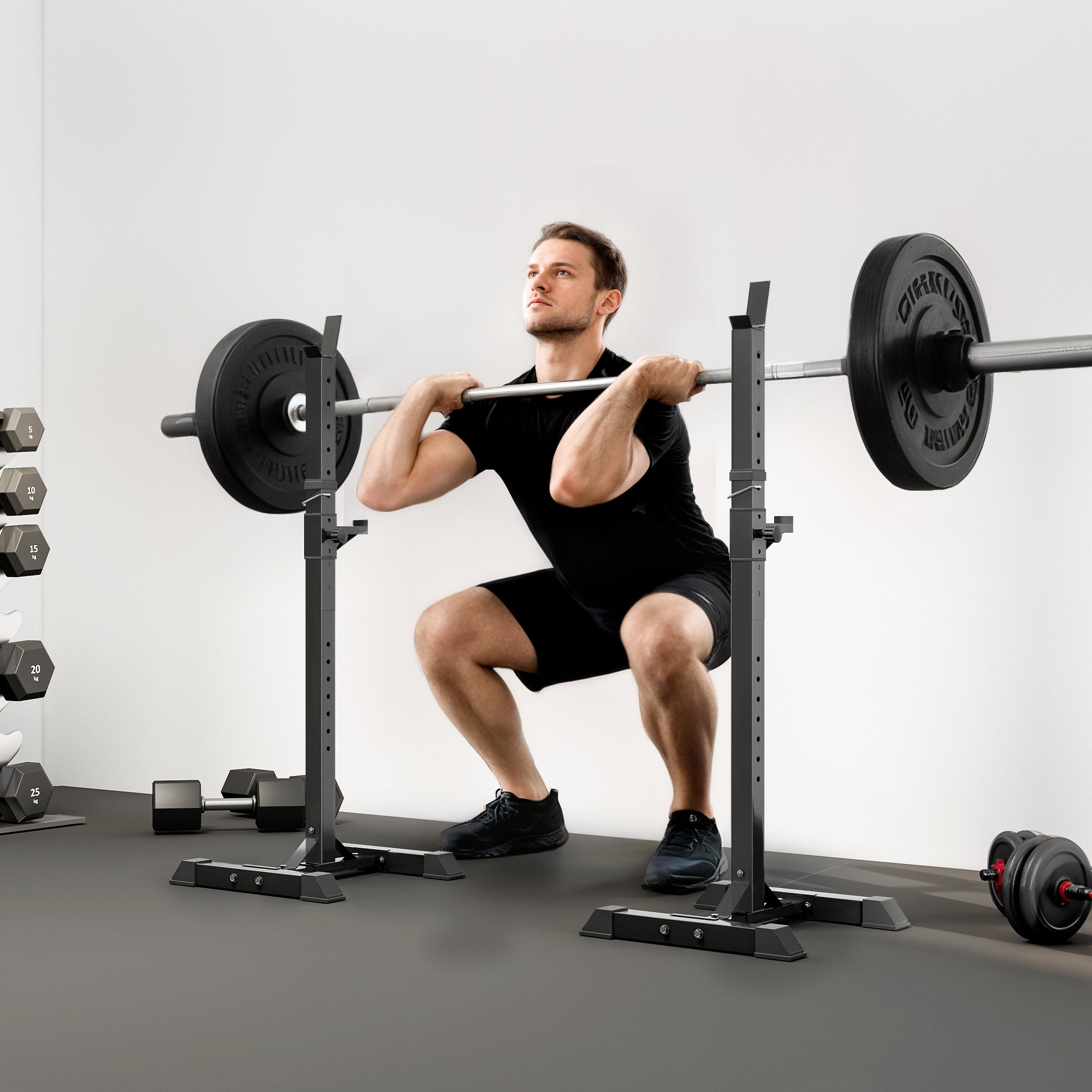 Kozy Adjustable Squat Rack, Weight Strength Training Bench Press Rack Weight Bench Supporter for Home Gym Exercise, Max Load 150kg, 124-154cm