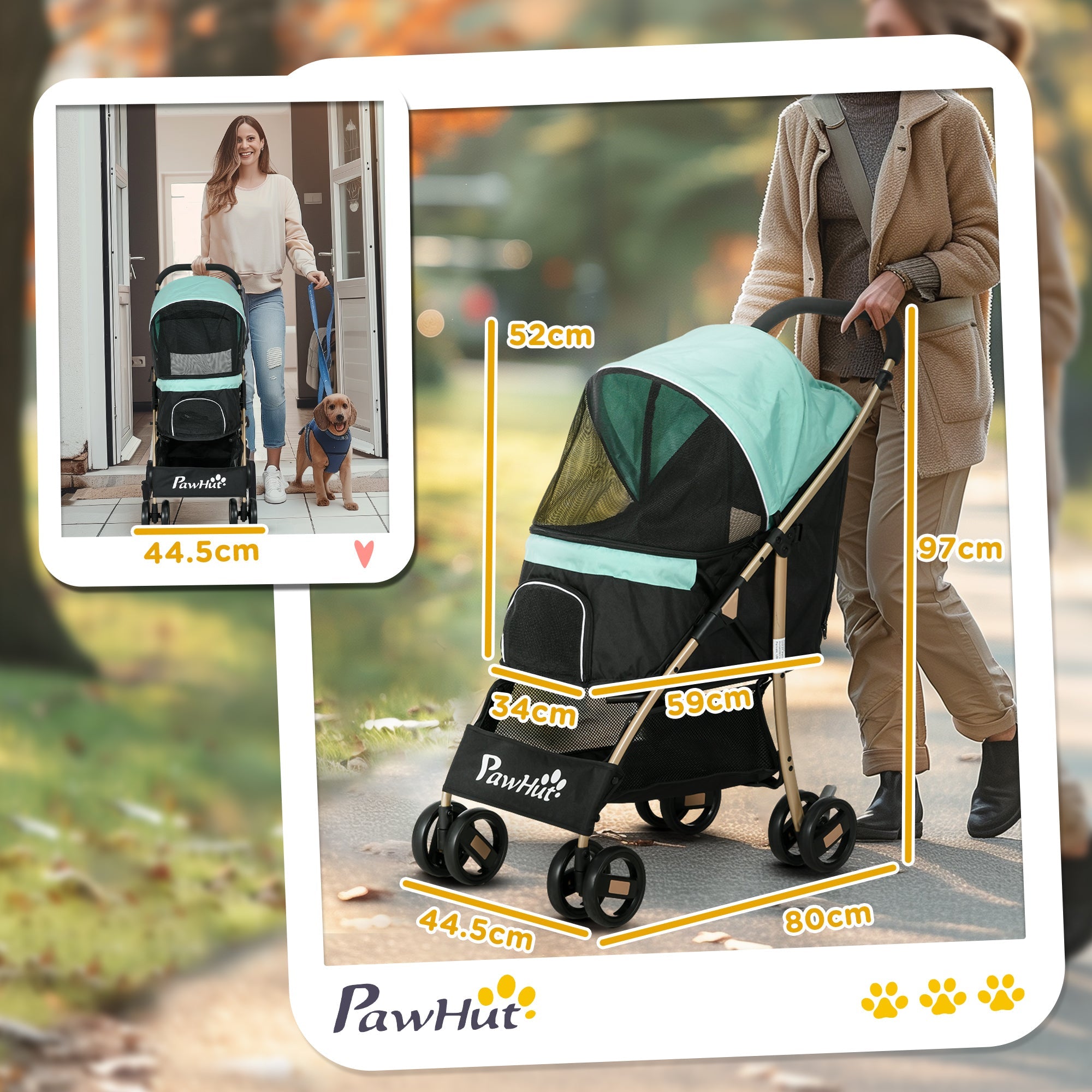 PawHut Pet Stroller for Small Dogs, Durable Oxford Fabric, with Rain Cover, Lightweight & Portable, Vibrant Green | Aosom UK
