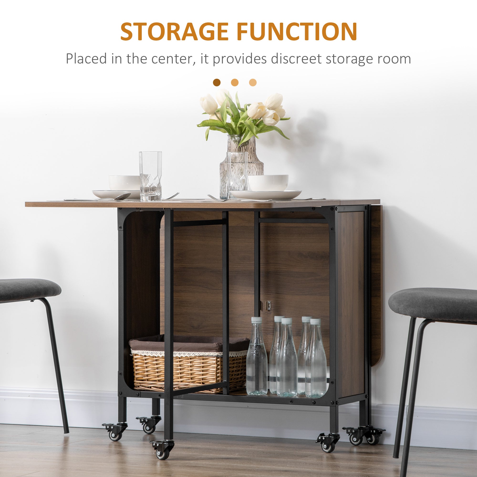 Kozy Six-Person Drop Leaf Dining Table - Brown/Black