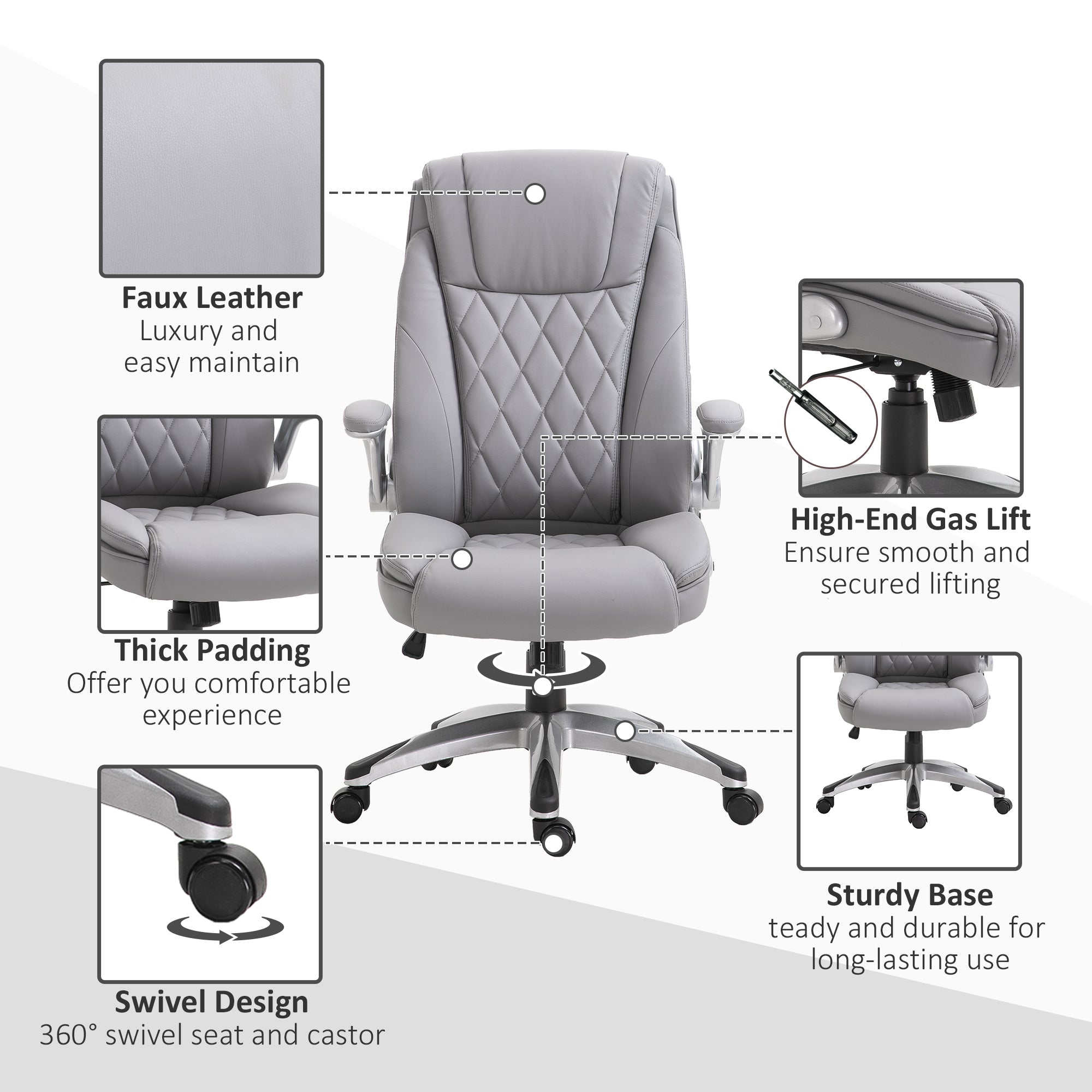 Vinsetto High Back Executive Office Chair Home Swivel PU Leather Ergonomic Chair, with Flip