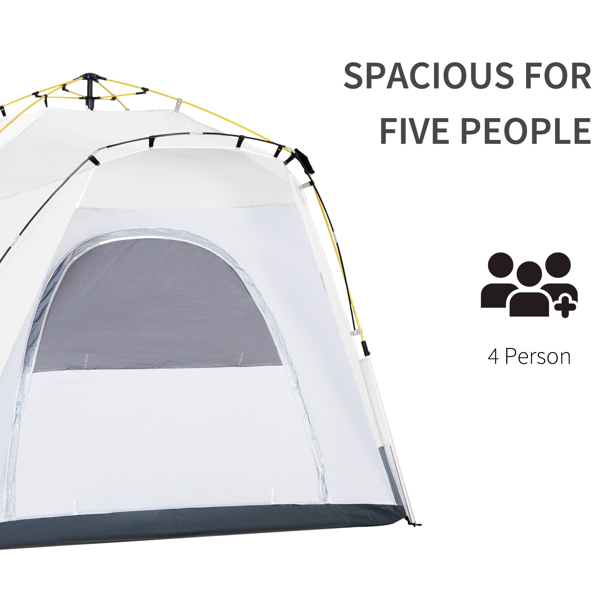 Kozy 4 Person Automatic Camping Tent, Outdoor Pop Up Tent, Portable Backpacking Dome Shelter, Light Grey