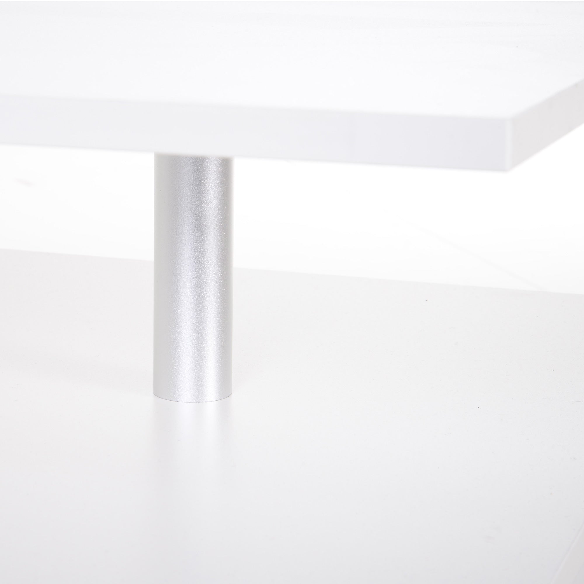 Kozy Coffee Table with Storage, 2-Tier Centre Table, Modern Living Room Table with Open Shelf and Aluminium Poles, White