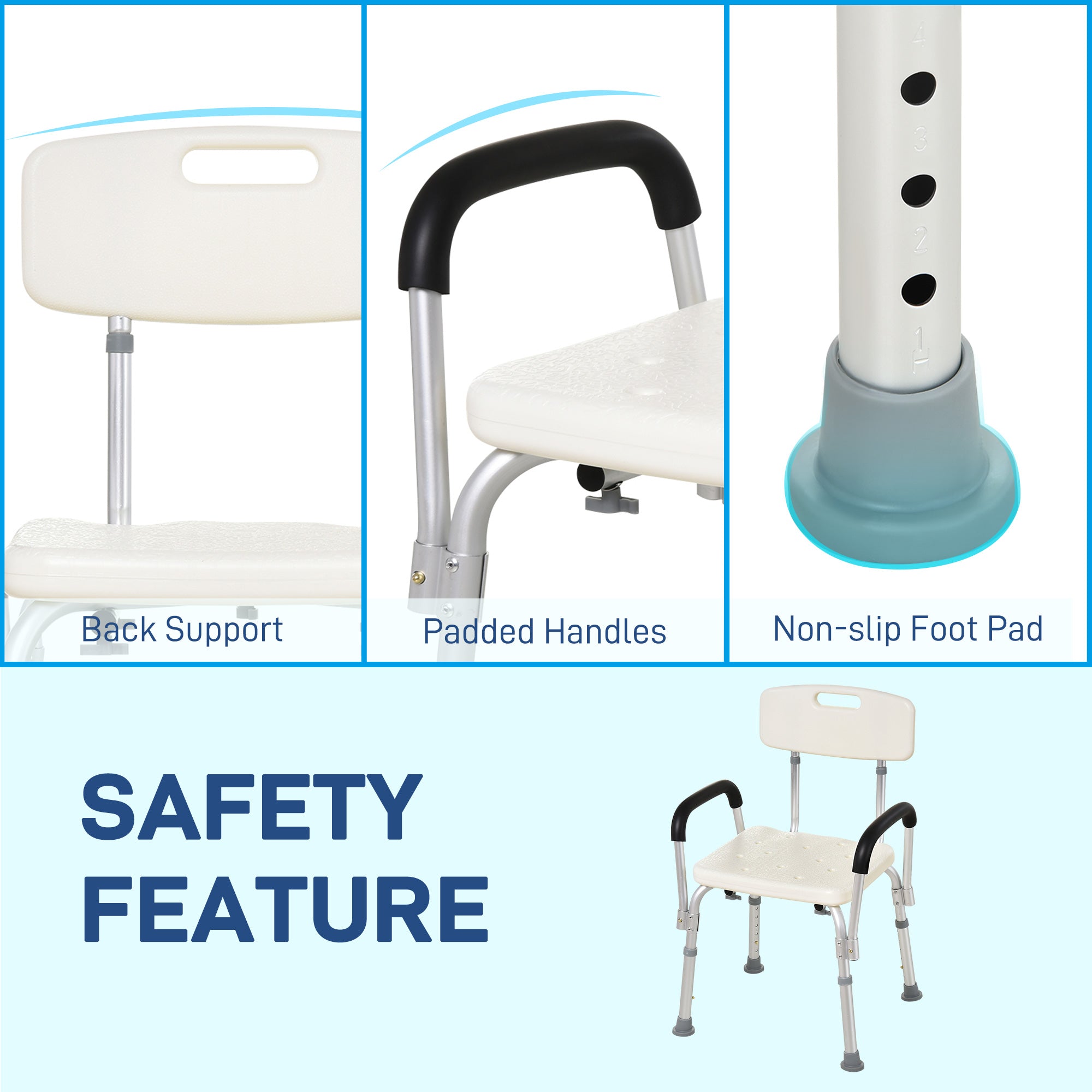 Kozy Adjustable Shower Chair, Shower Seat, Portable Medical Stool with Adjustable Back and Armrest for Mobility