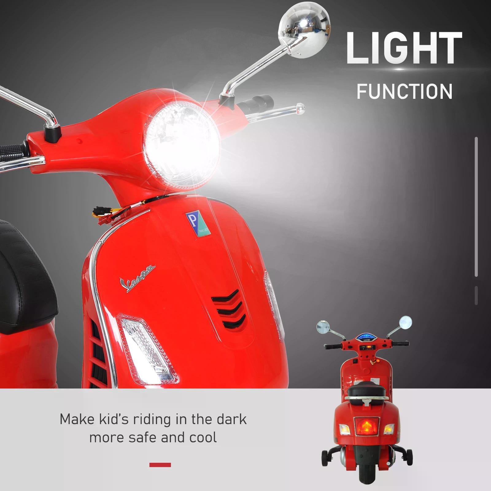 HOMCOM Kids Motorcycle Ride On, 6V with LED Lights, Safe and Exciting, Red