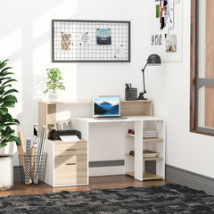 Kozy Computer Desk with Drawers and Storage Shelves, Office Desk Writing Table with Printer Stand, Large Workstation for Study Play Work Home Office, 137 x 55 x 92cm, Oak