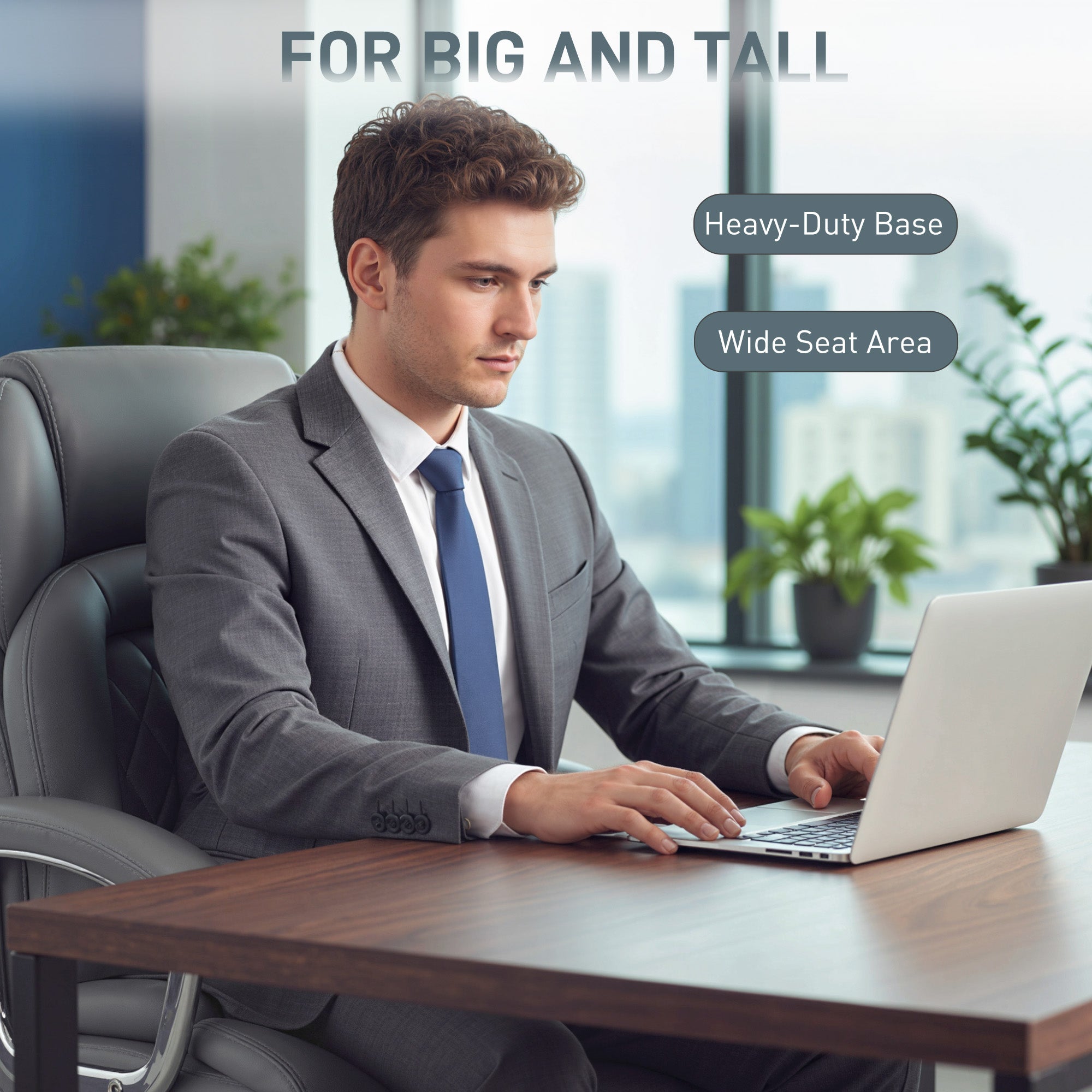 Kozy Big and Tall Office Chair 180kg with Spring Cushion, PU Leather - Grey