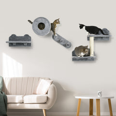 Kozy - 4PCs Wall-Mounted Cat Tree, with Steps, Perch, Cat House - Grey