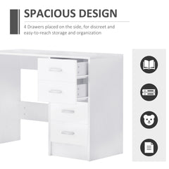 HOMCOM Computer Writing Desk with 4 Drawers, High Gloss Home Office Workstation, White