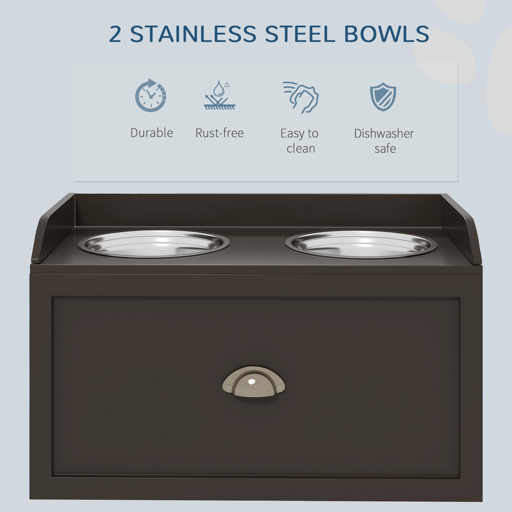 PawHut Stainless Steel Raised Dog Bowls, with 21L Storage Drawer for Large Dogs - Brown | Aosom UK