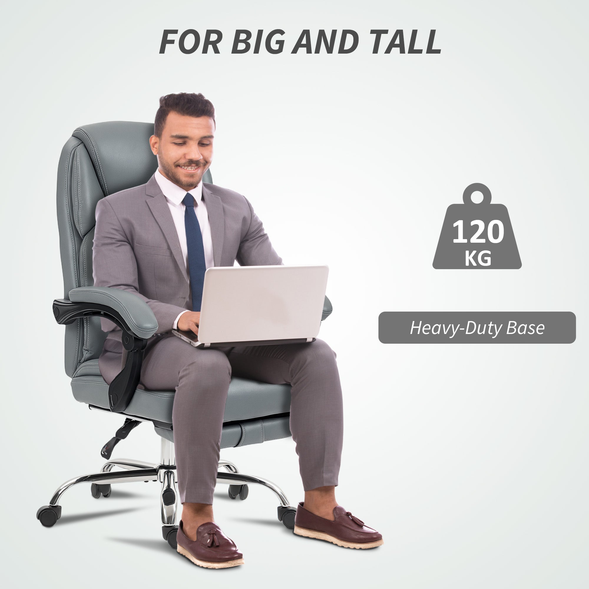 Kozy Faux Leather Reclining Office Chair, with Footrest - Grey