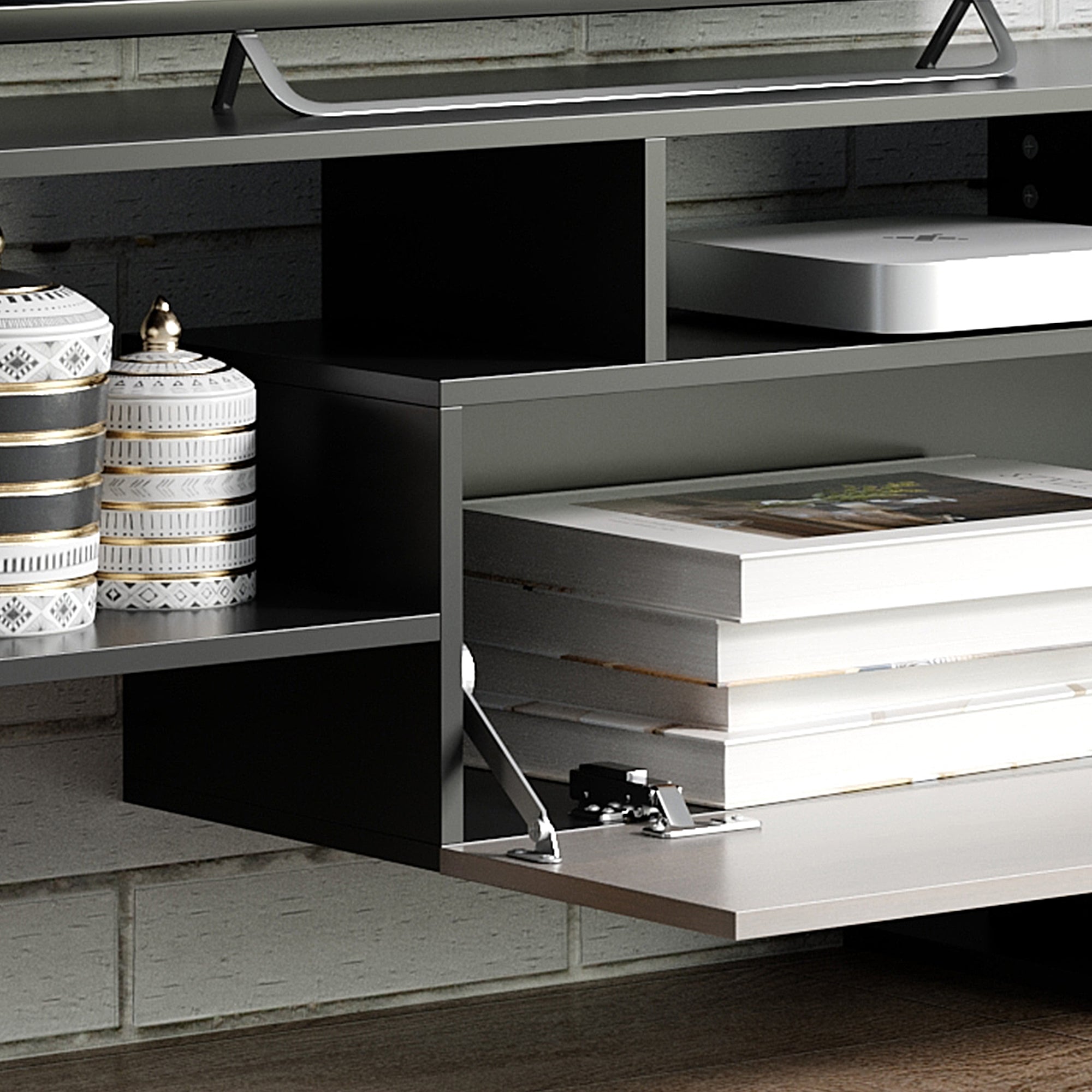 Kozy TV Cabinet with Wall Shelf for Wall-Mounted 65" TVs or Standing 40" TVs - White and Natural