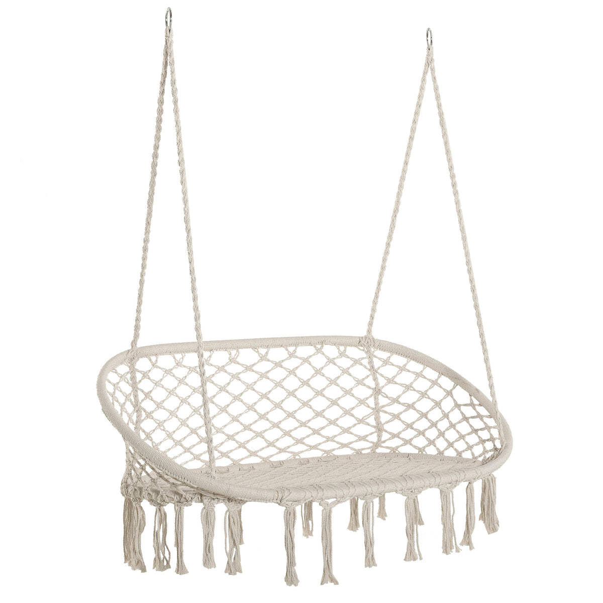 Kozy Hanging Hammock Chair Cotton Rope Porch Swing with Metal Frame, Large Macrame Seat for Patio, Garden, Bedroom, Living Room, Cream White