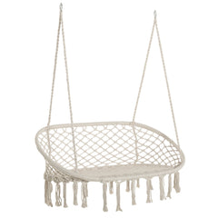 Kozy Hanging Hammock Chair Cotton Rope Porch Swing with Metal Frame, Large Macrame Seat for Patio, Garden, Bedroom, Living Room, Cream White