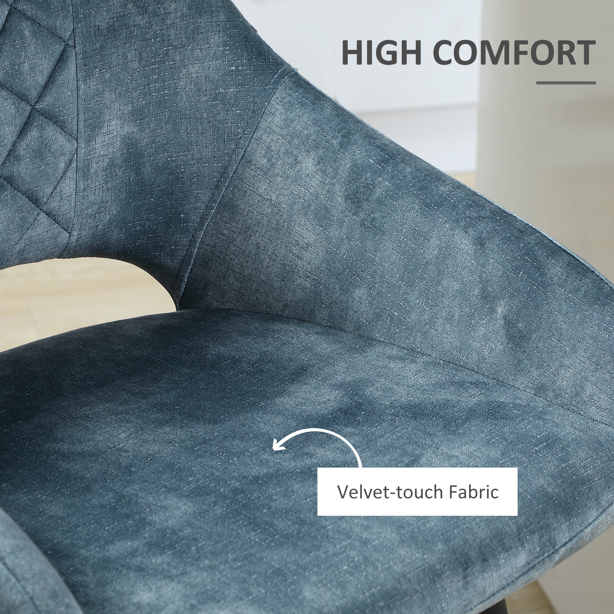 Kozy Bar Stools Set of 2, Velvet-Touch Fabric Counter Height Bar Chairs, Kitchen Stools with Steel Legs for Dining Area, Kitchen Island Barstools, Blue