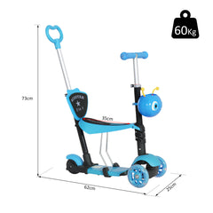 Kozy Adjustable Kids Toddler Scooter, with Removable Seat, Back Handle, Blue