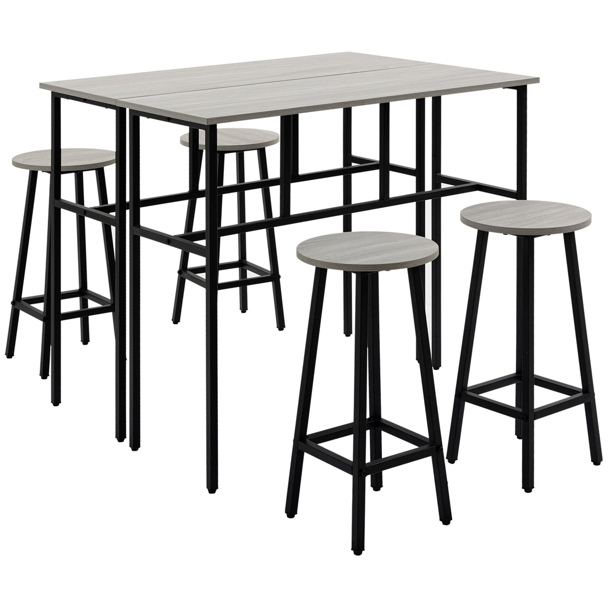 Kozy 6-Piece Bar Table Set, 2 Breakfast Tables with 4 Stools, Counter Height Dining Tables & Chairs for Kitchen, Living Room, Grey