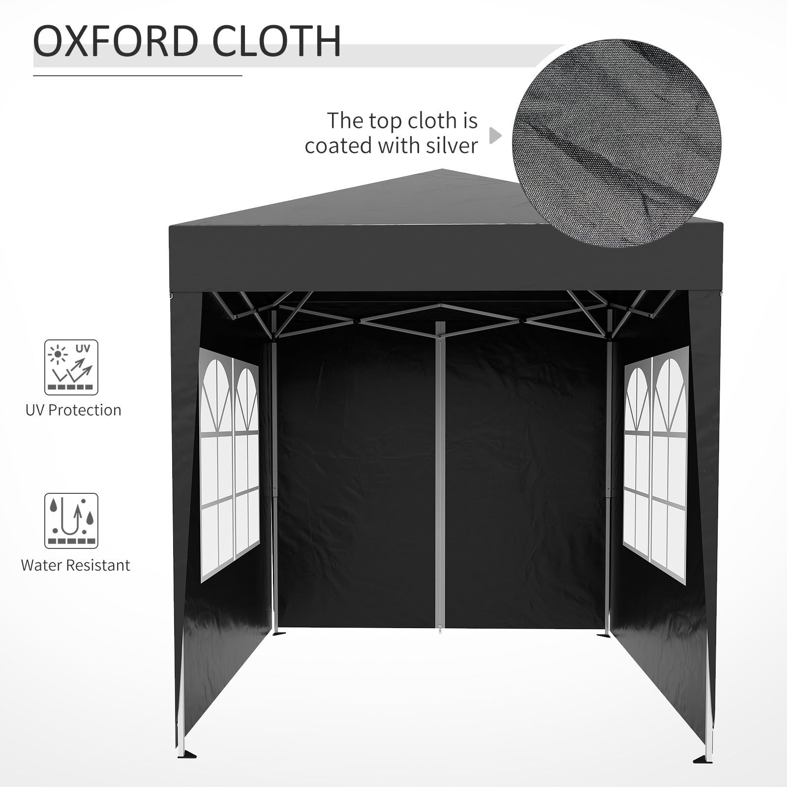 Outsunny 2x2m Garden Pop Up Gazebo Shelter Canopy w/ Removable Walls and Carrying Bag for Party and Camping, Black