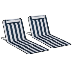 Kozy Set of 2 Foldable Garden Beach Chair Mat Lightweight Outdoor Sun Lounger Seats Adjustable Back Metal Frame PE Fabric Head Pillow w/ Carry Bag, Blue