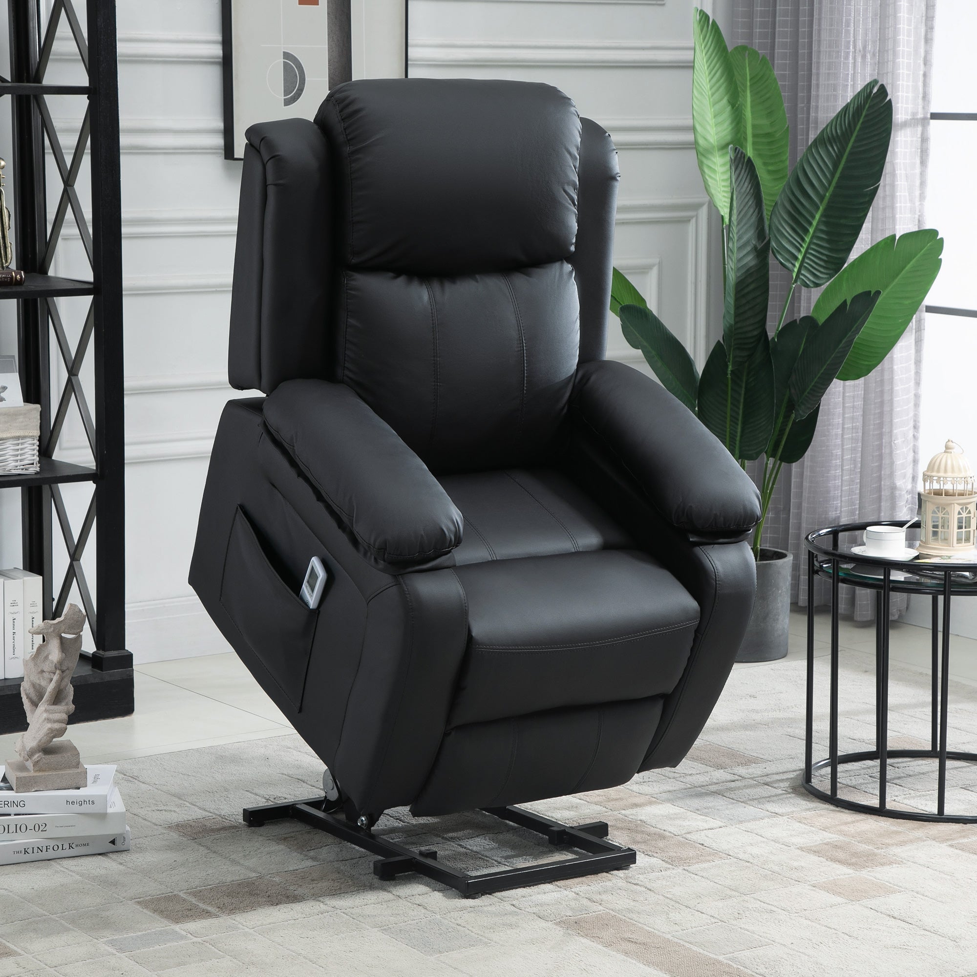 HOMCOM Electric Power Lift Recliner Chair Vibration Massage Reclining Chair with Remote Control and Side Pocket, Black | Aosom UK