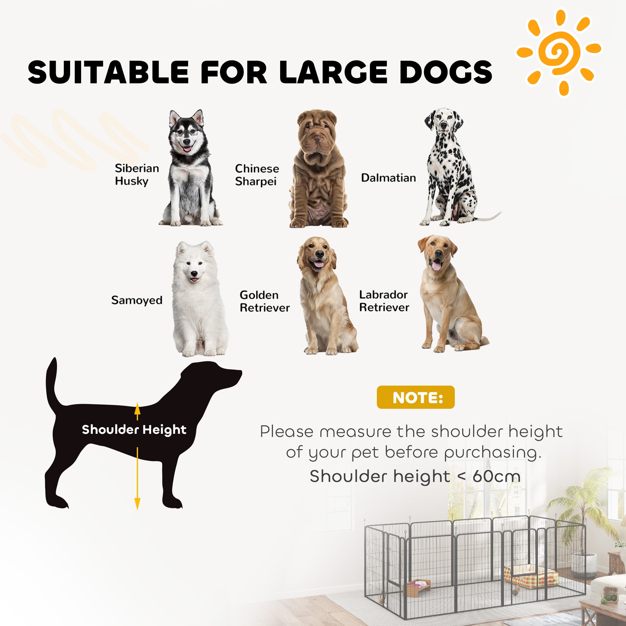 Kozy - 12-Panel Solid Dog Playpen with Doors, for Large Dogs, 100cm Tall, Black