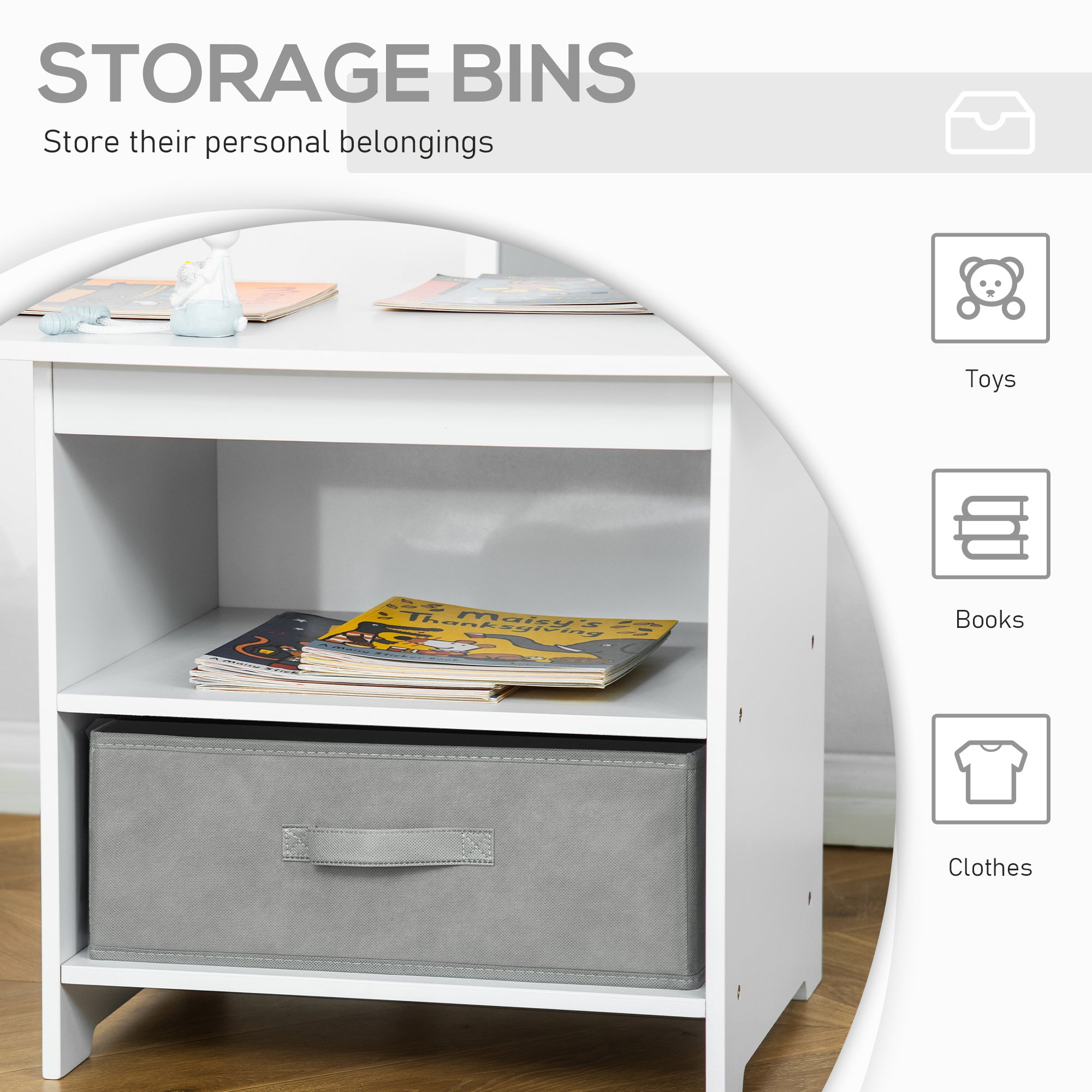 Kozy 3 Pcs Kids Table & Chairs Set Mini Seating Furniture Home Playroom Bedroom Dining Room w/ Storage Drawers Safe Corners for 2-4 Years old White