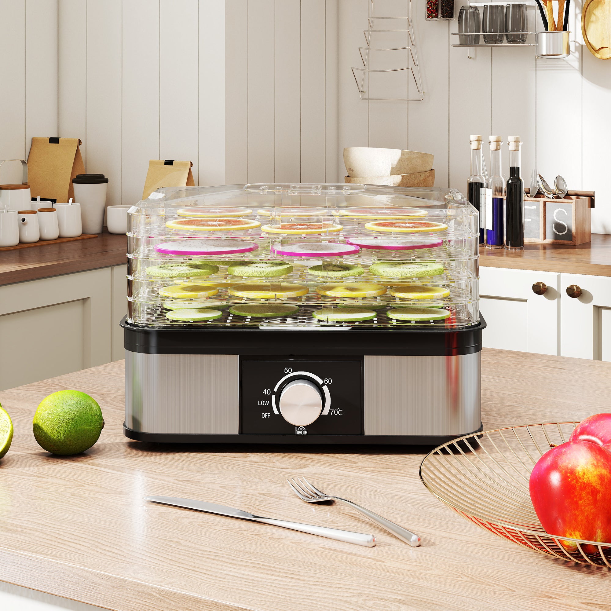 Kozy - 5 Tier Food Dehydrator, 245W Stainless Steel Food Dryer Machine with Adjustable Temperature for Drying Fruit, Meat, Vegetable, Jerky and Pet Treat, Black