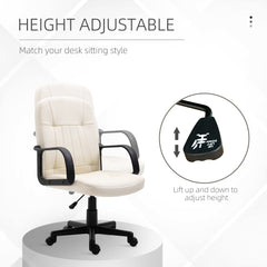 Kozy Desk Chair, PU Leather Computer Office Chair with Adjustable Height, Swivel Wheels for Home Work Study, Cream White