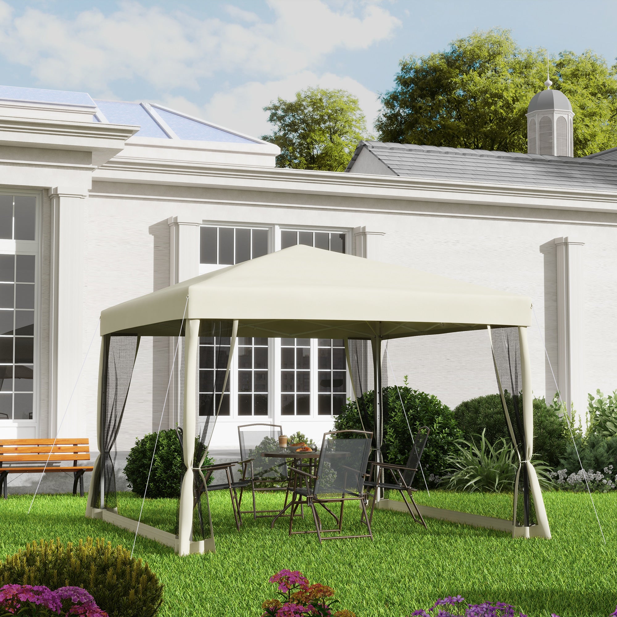 Kozy 3 x 3(m) Pop Up Gazebo with 4 Mesh Sides and Carry Bag, Height Adjustable Party Canopy Tent, Portable Garden Outdoor