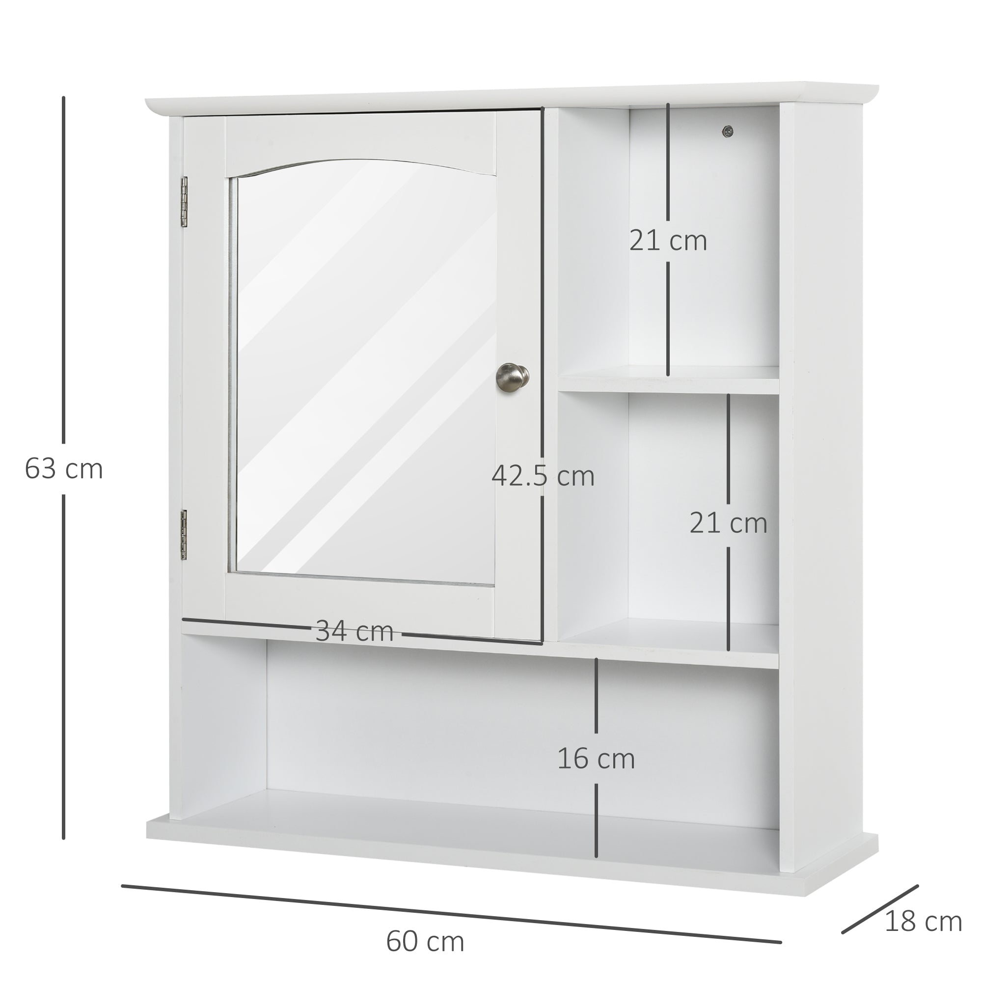 Kozy Bathroom Cabinet, Wall Mount Storage Organizer with Mirror, Adjustable Shelf for Bathroom, Kitchen, Bedroom, White