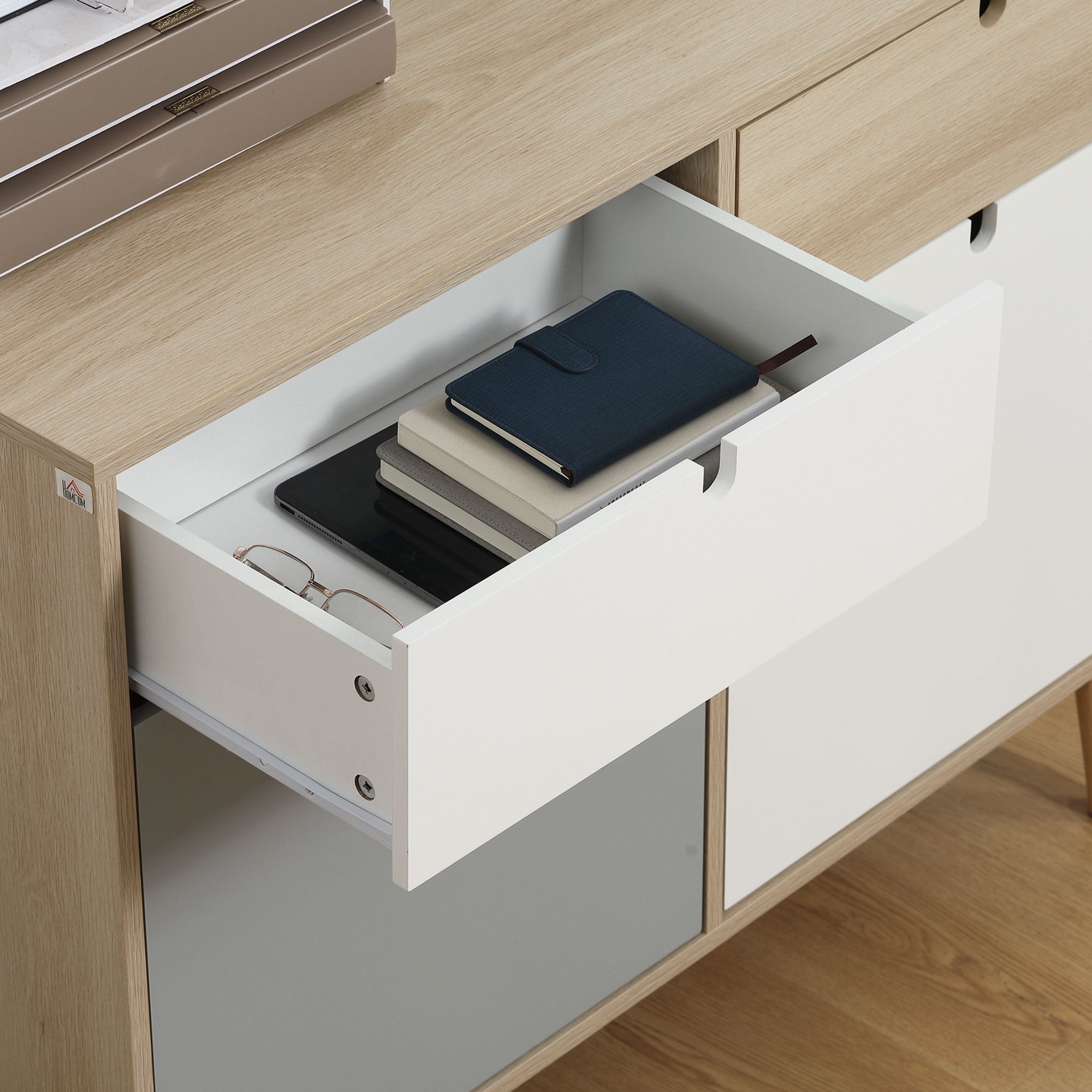 Kozy Sideboard, Kitchen Storage Cabinet with Drawers and Door Cupboards for Dining Room, Living Room, Entryway,100W x 40D x 79.5Hcm, Multicoloured