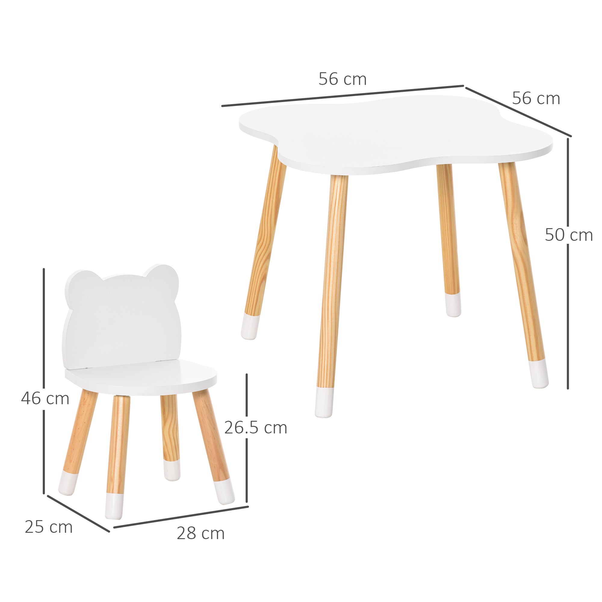 Kozy 3-Piece Kids Table and Chair Set with 2 Bear-Shaped Chairs, for Ages 1-4 Years, White