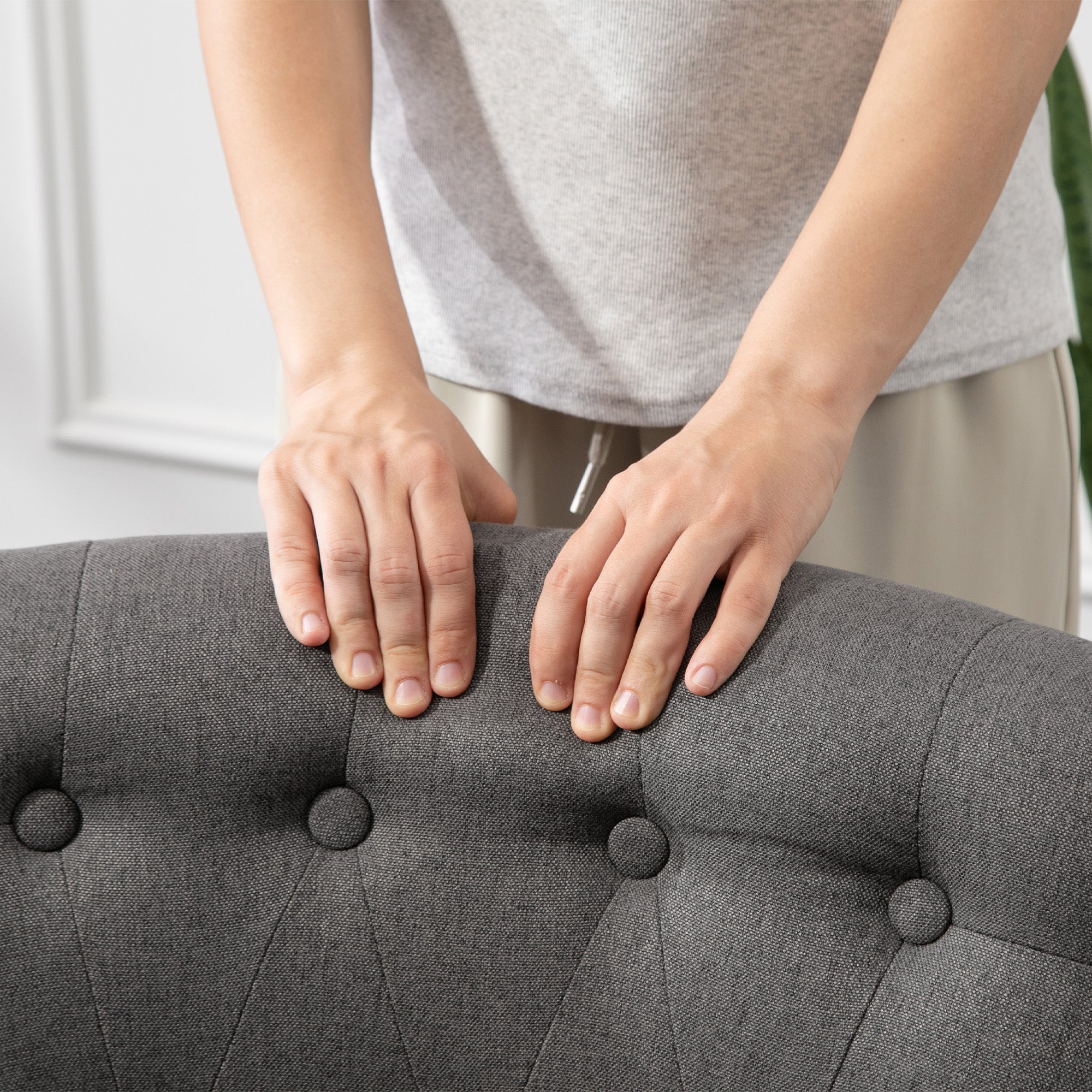 Kozy - Fabric Single Sofa Dining Chair Tub Chair Upholstered W/ Pillow Solid Wood Leg Home Living Room Furniture Charcoal Grey