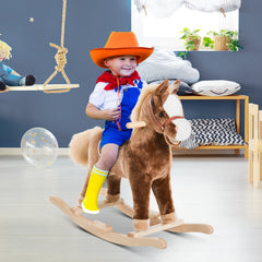 HOMCOM Kids Plush Rocking Horse, Soft Fabric, Traditional Toy with a Modern Twist, Rich Brown