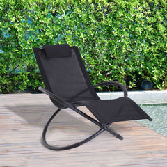 Outsunny Orbital Lounger, Zero Gravity Patio Chaise, Foldable Rocking Chair with Pillow, Black.