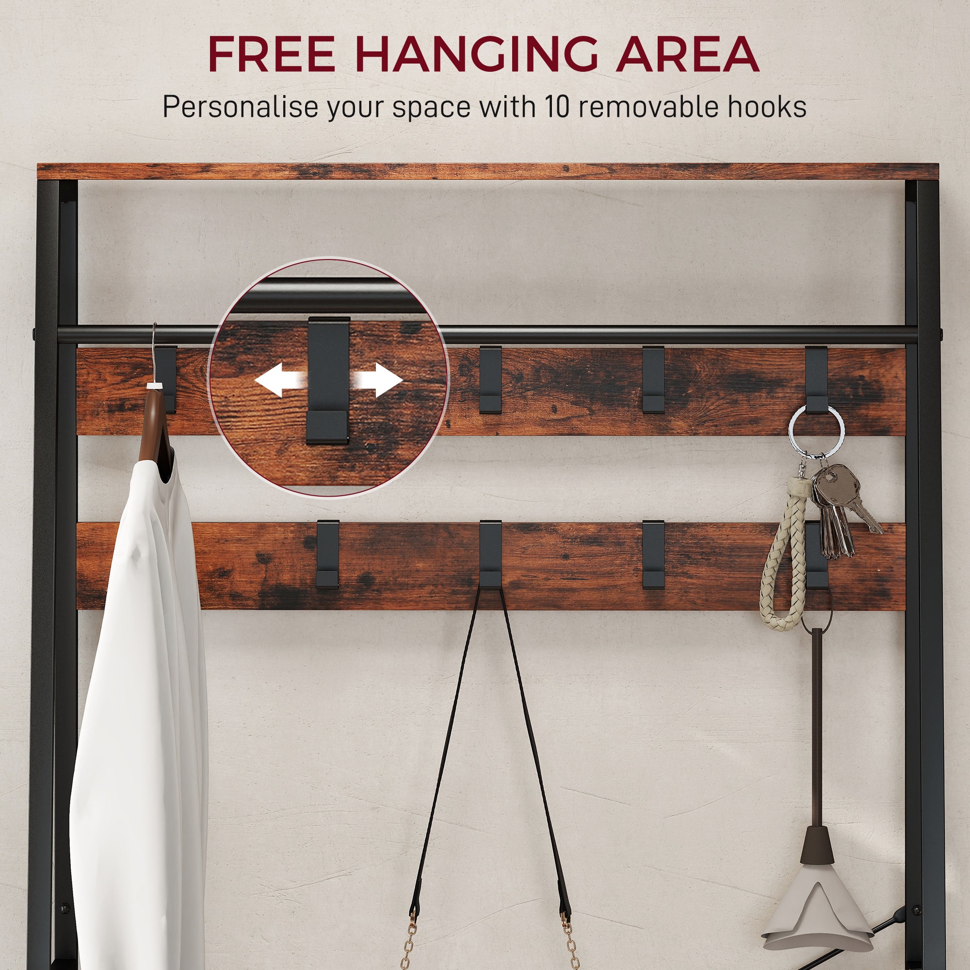 Kozy - 6-in-1 Industrial-Style Hallway Organiser - Brown/Black