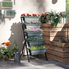 Kozy - 5-Tier Raised Garden Bed, Vertical Ladder Plant Stand with 5 Removable Boxes, Drainage Holes and Plugs, Indoor Outdoor Elevated Flower Herb Growing Box for Garden Patio Balcony, Grey