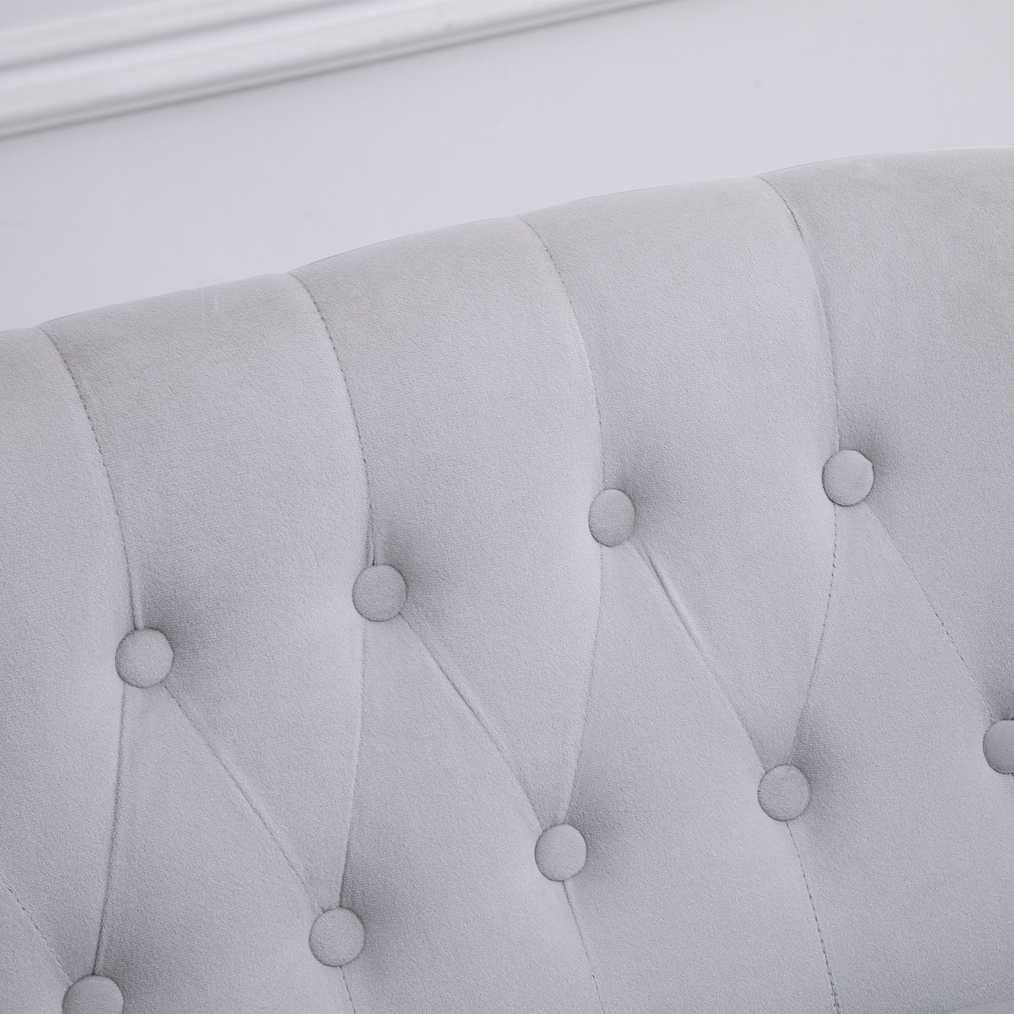 HOMCOM 2 Seat Sofa Lounger Couch with Wood Frame Button Tufts Carved Legs Vintage Design Compact Home Bedroom Loveseat, Grey | Aosom UK