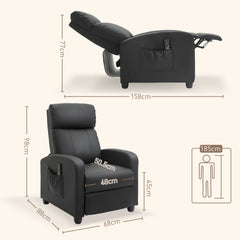 Kozy Massage Recliner Armchair with 150° Recline, Faux Leather, Side Pocket, Black
