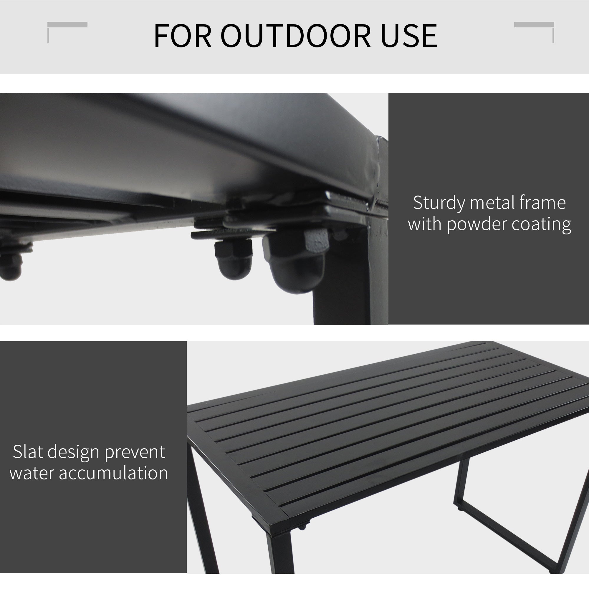 Outsunny 3Pcs Outdoor Dining Set Metal Beer Table Bench Patio Garden Yard Black