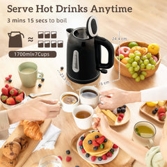 Kozy Kettle and Toaster Set, 1.7L 3000W Rapid Boil Jug Kettle with Strix Thermostat, Limescale Filter, 4 Slice Toaster with 7 Browning Controls, Crumb Tray, Black