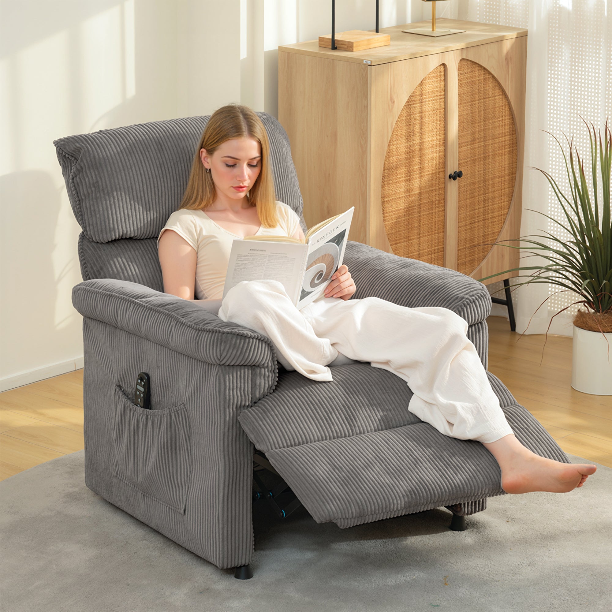 Kozy - Corduroy Electric Massage Recliner - Grey