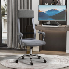 Kozy Office Chair, Ergonomic Desk Chair, High Back Computer Chair with Adjustable Height, Swivel Rolling Wheels, Mesh Back and Linen-Feel Fabric Seat for Home and Study, Grey