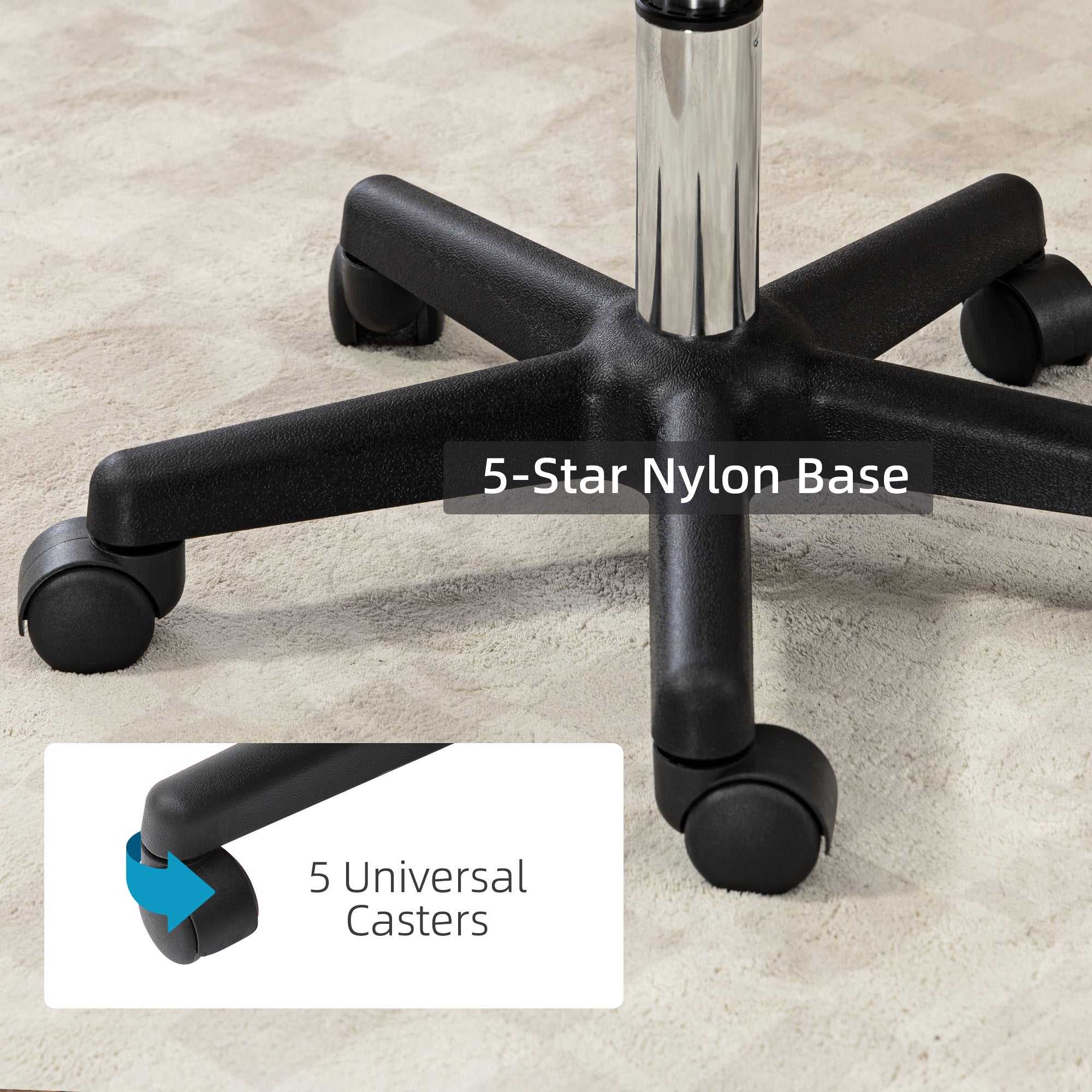 HOMCOM Beautician's Swivel Salon Chair w/ Padded Seat Back 5 Wheels Adjustable Height Salon Hairdressers Tattoo Spa Rolling Cushion 48cm | Aosom UK