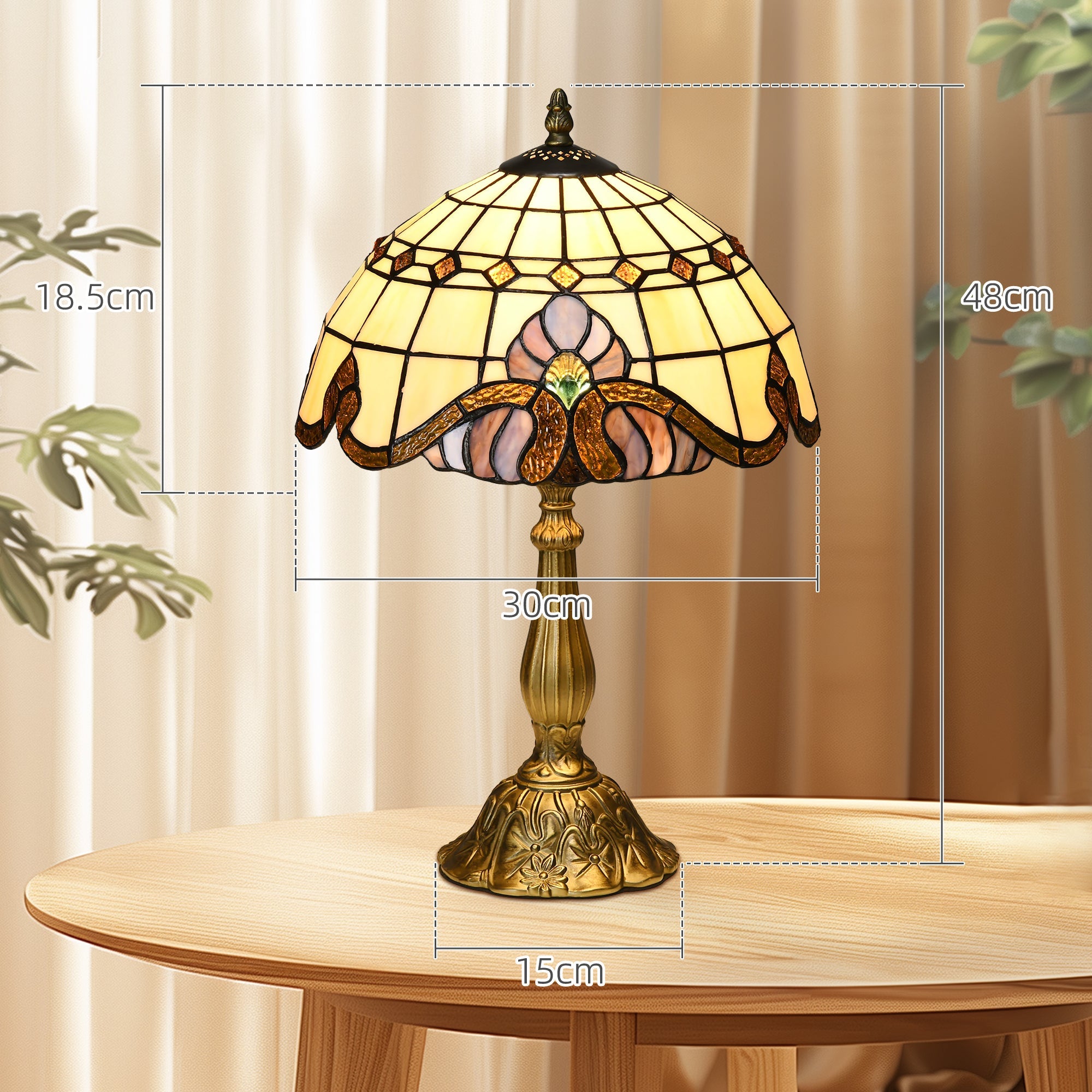 HOMCOM Stained Glass Bedroom Table Lamp, Handmade Antique Bedside Light, Decorative Night Light for Bedroom, Living Room, Home | Aosom UK