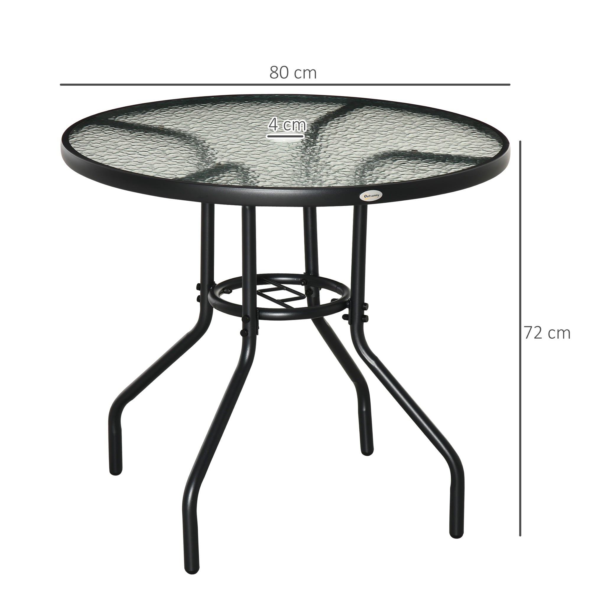 Kozy Outdoor 80cm Round Dining Table Tempered Glass Top Steel Frame Bistro Coffee End Side Table Garden w/ Parasol Hole